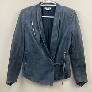 Helmut Lang Navy Blue Leather Jacket
